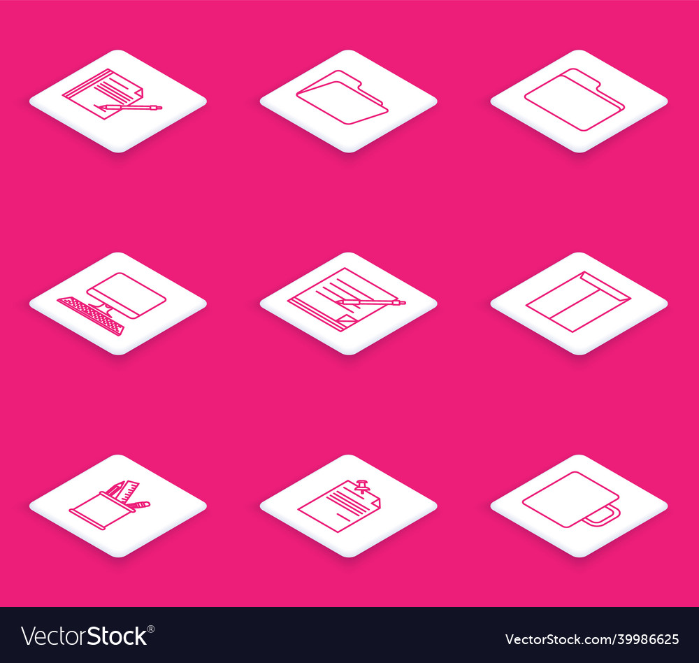 Set line blank notebook and pen document folder vector image Set line blank notebook and pen document folder