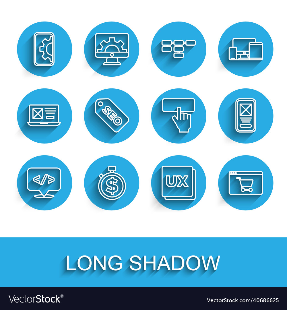 Set line front end development time is money web vector image Set line front end development time is money web
