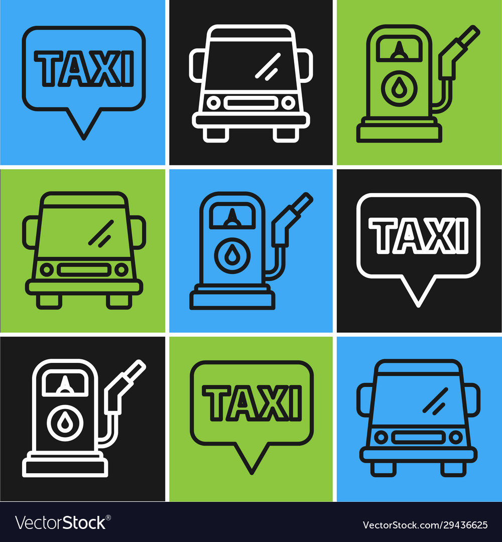 Set line map pointer with taxi petrol or gas vector image Set line map pointer with taxi petrol or gas
