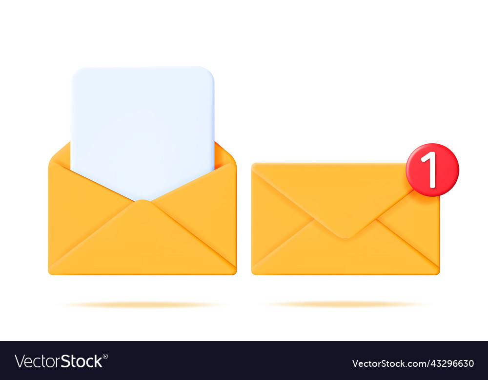 3d mail envelope with document and notification vector image 3d mail envelope with document and notification