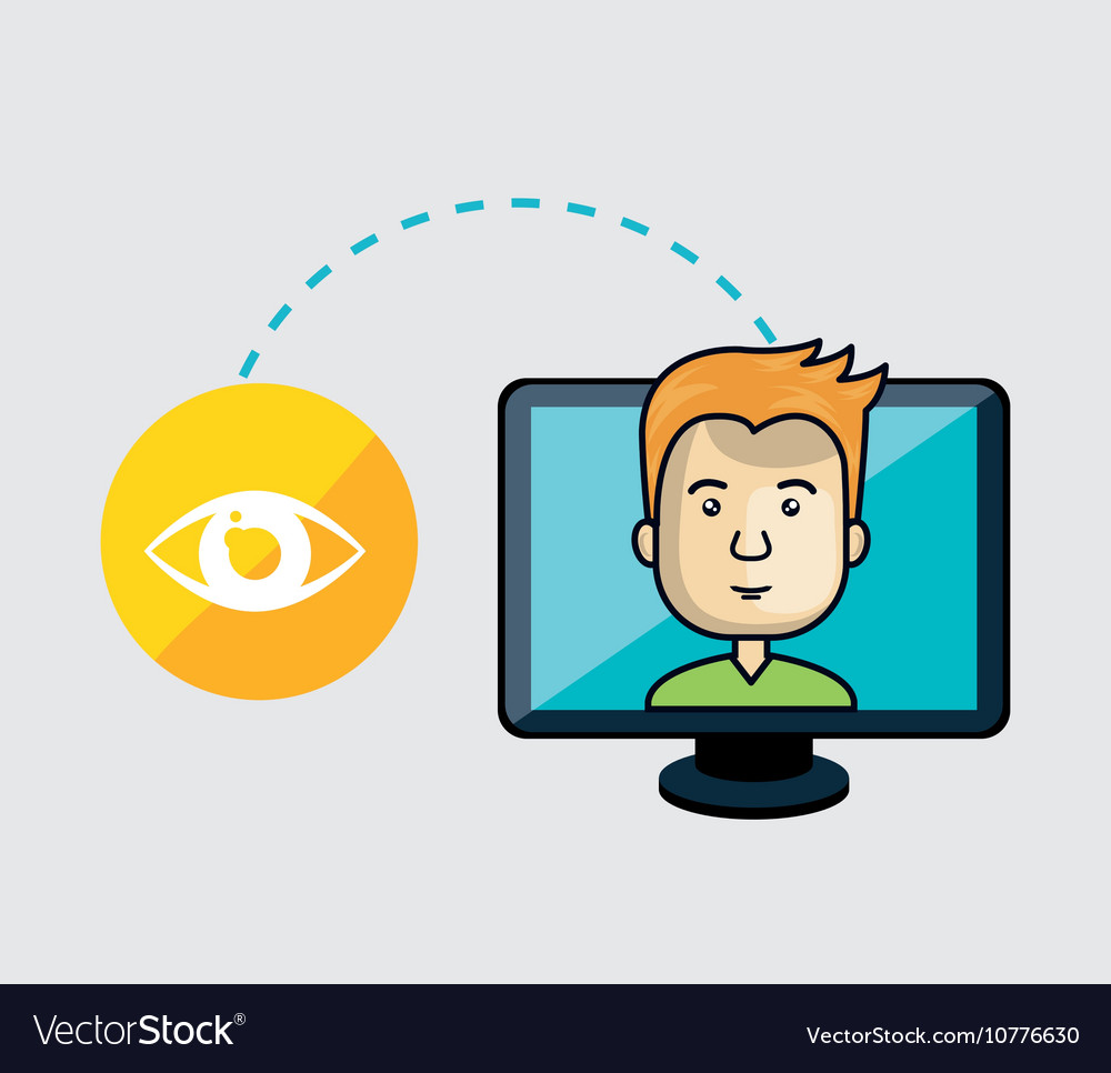 Avatar man and computer monitor