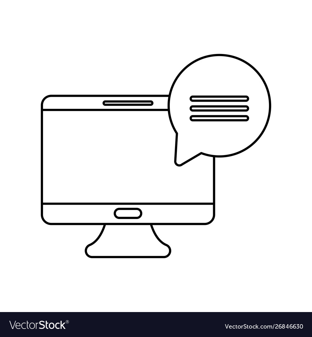 Desktop computer with speech bubble