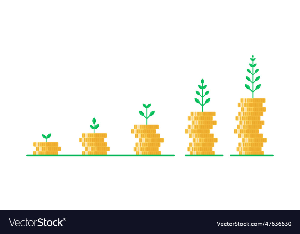 Financial concept with plant growing on stack