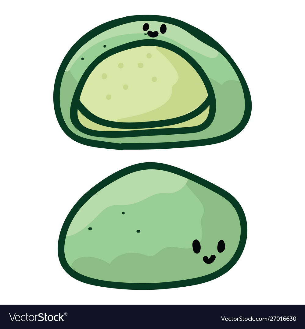 Kawaii matcha mochi with face green