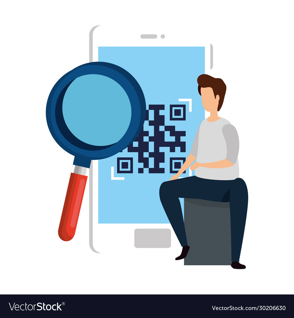 Mann und Smartphone Gerät mit Scan-Code qr vector image Mann und Smartphone Gerät mit Scan-Code qr