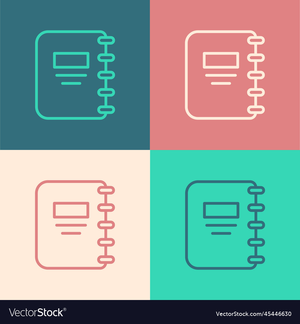 Pop art line notebook icon isolated on color vector image Pop art line notebook icon isolated on color