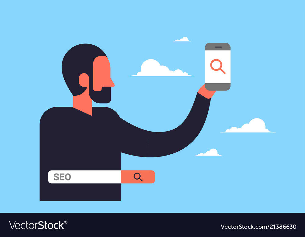 Seo search engine optimization man using vector image Seo search engine optimization man using