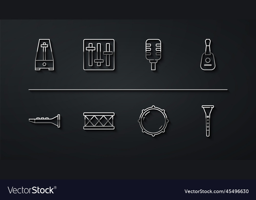Set line metronome with pendulum guitar Vector Image
