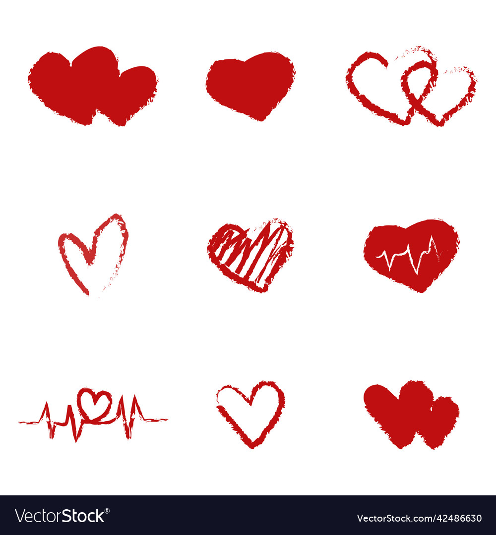 Set of heart shape with red color vector image Set of heart shape with red color