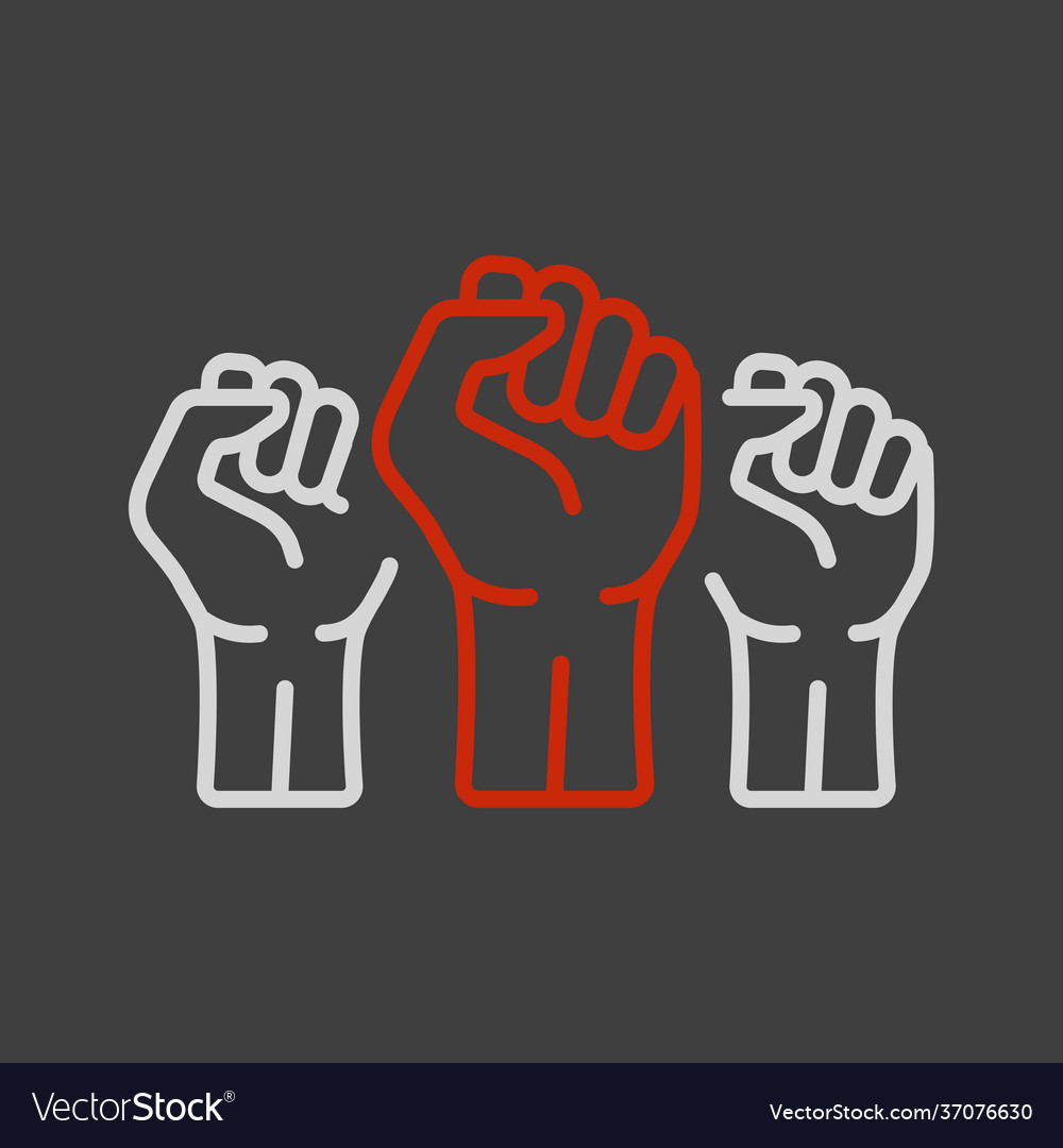 Three clenched fists raised in protest icon Vector Image