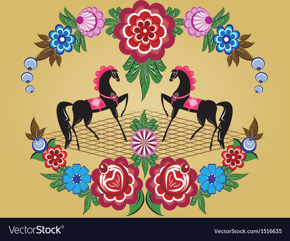 Folklore pattern gorodets painting russia Vector Image