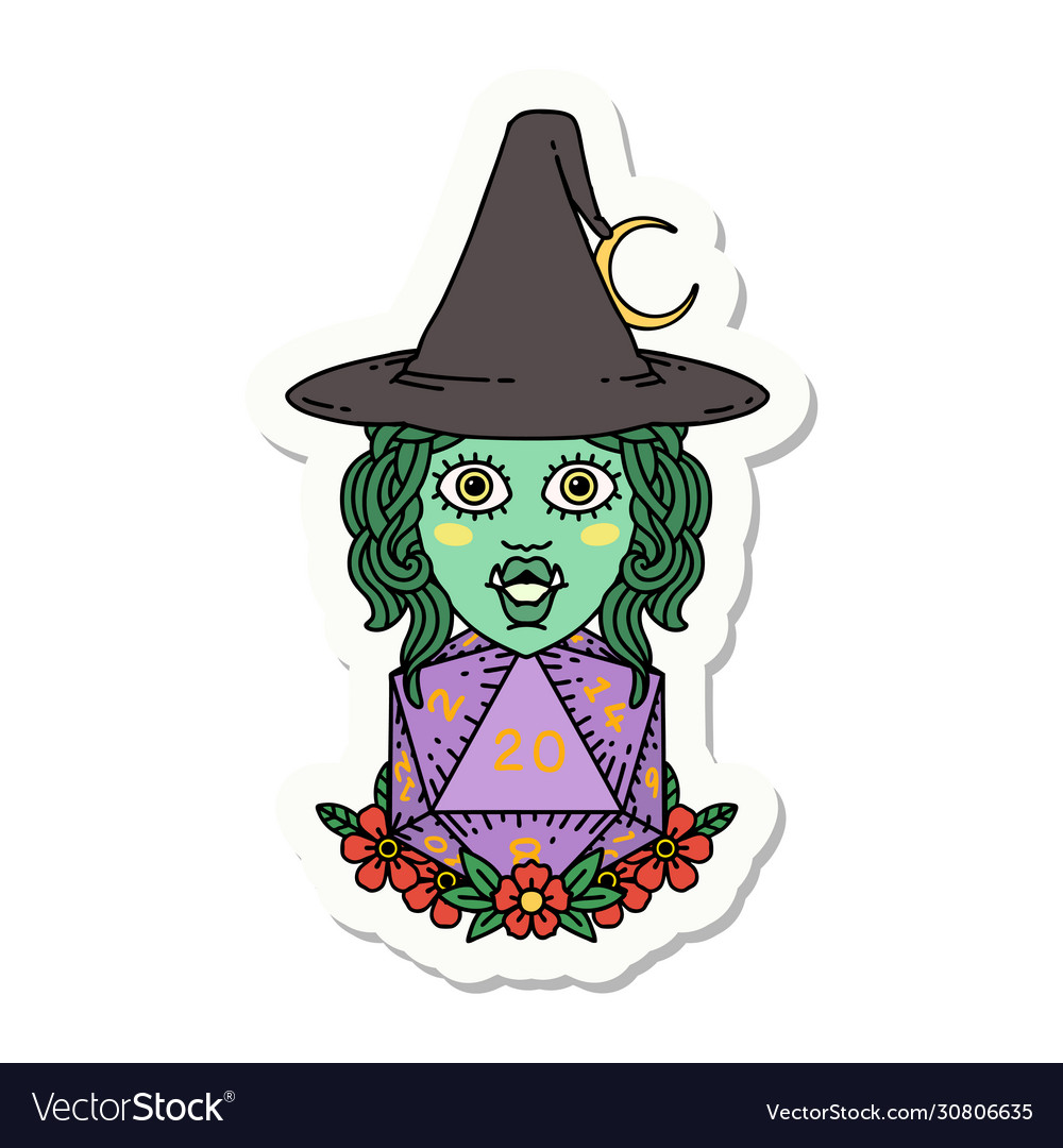 Half orc witch with natural twenty dice roll