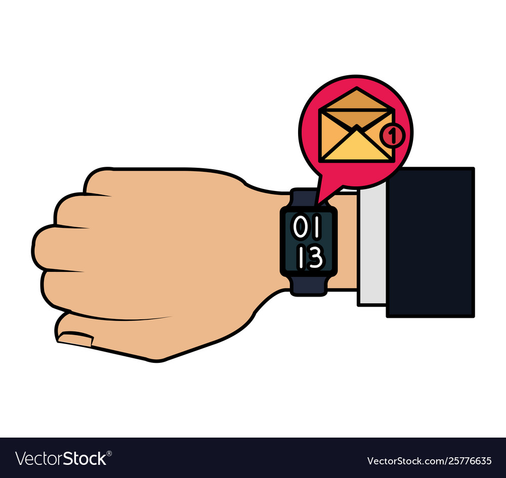 Hand with smartwatch sending email