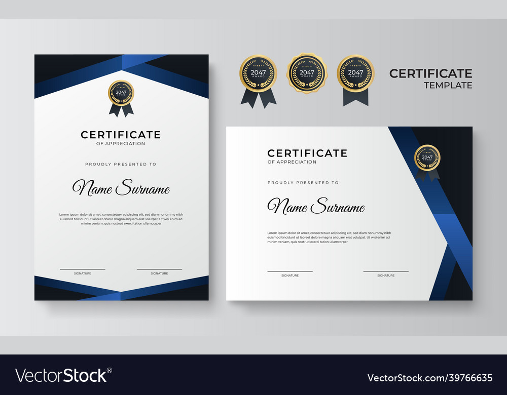 Modern blue certificate template and border Vector Image