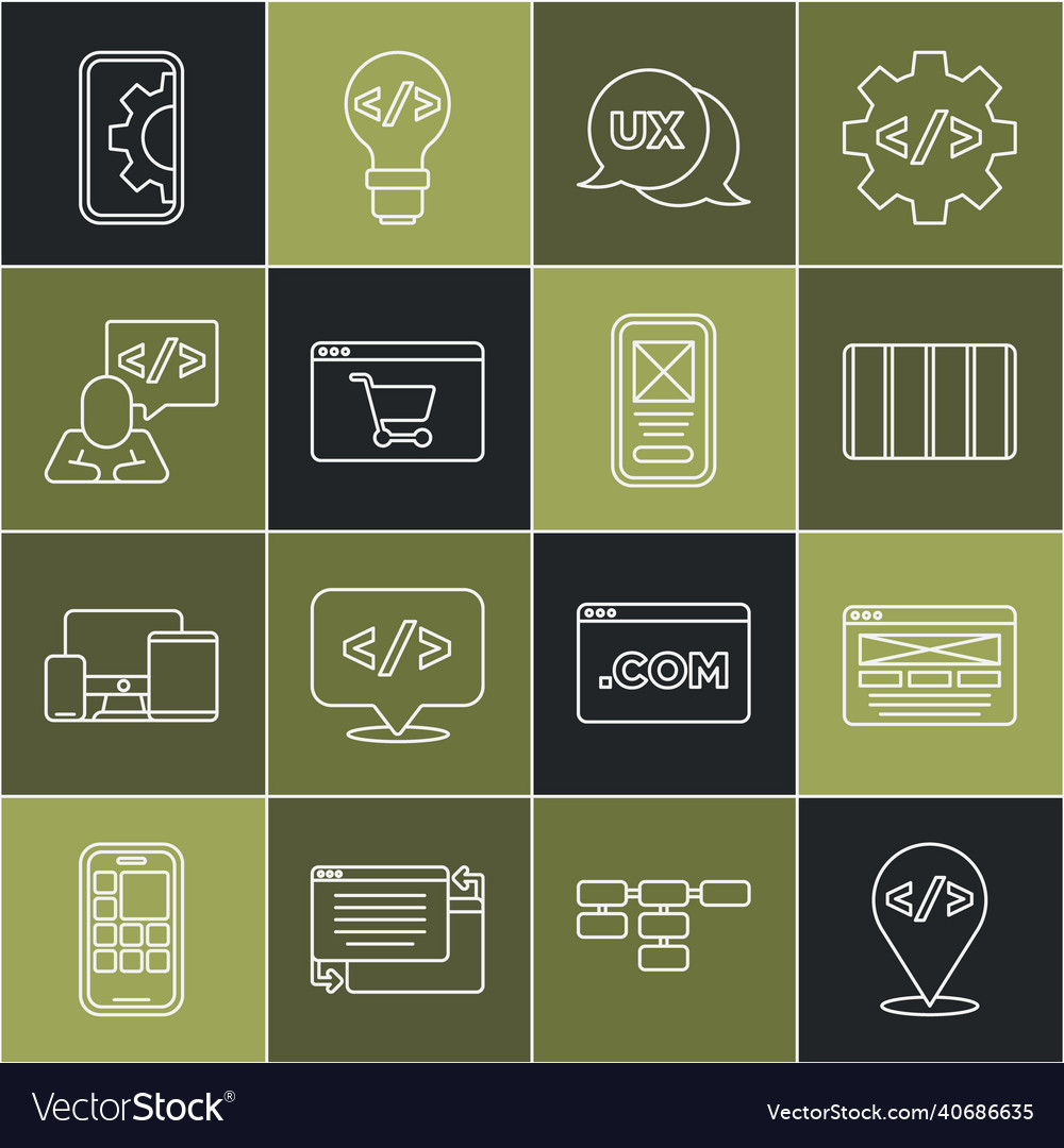 Set Line Front End Entwicklung ui oder ux design vector image Set Line Front End Entwicklung ui oder ux design