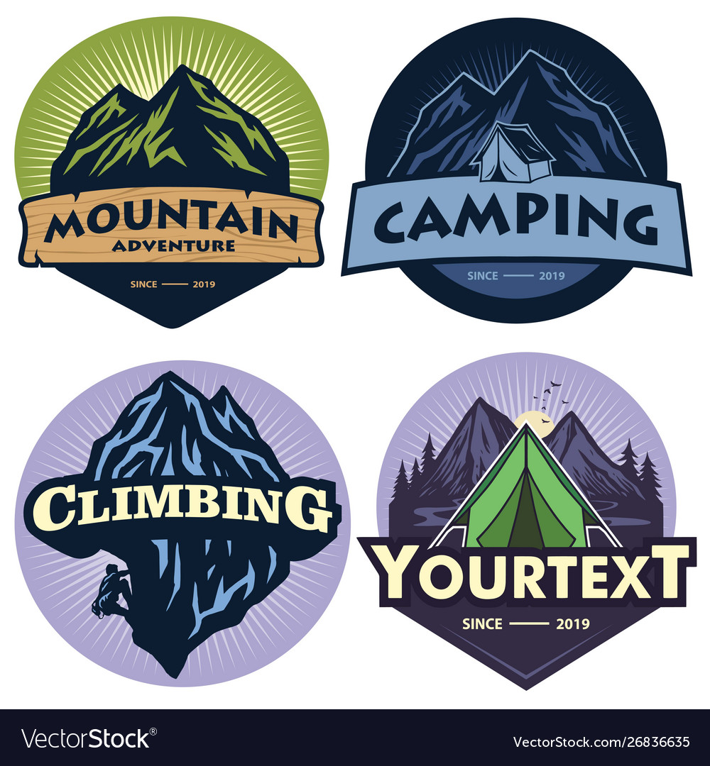 Set mountain camping adventure logo Royalty Free Vector