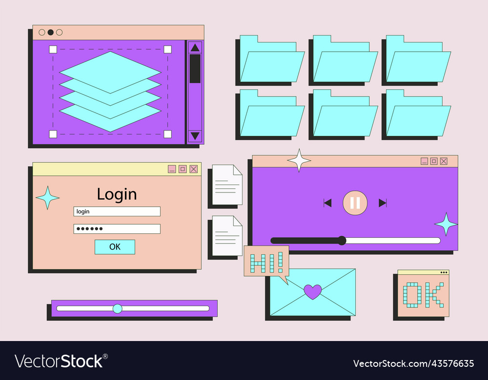 Set of retro ui ux Vector Image Set of retro ui ux