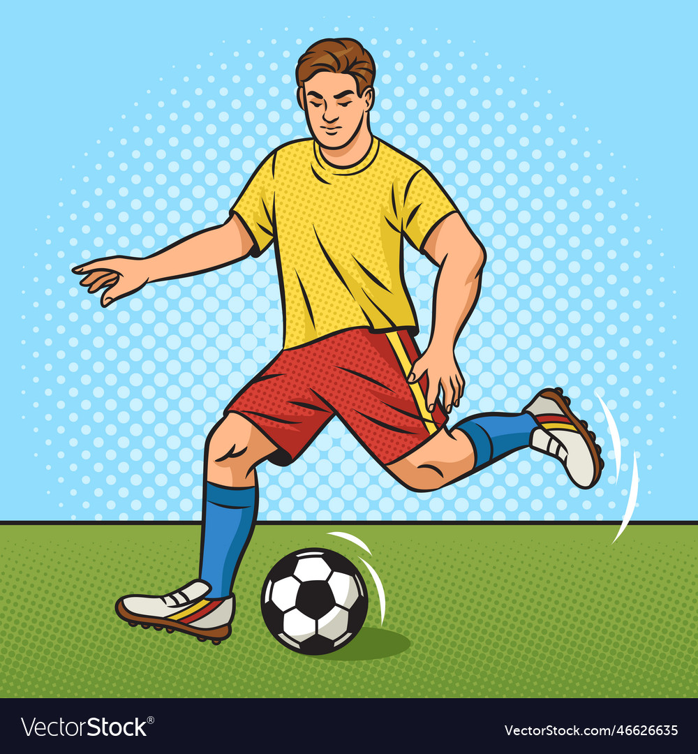 Soccer player kicks ball pinup pop art Royalty Free Vector