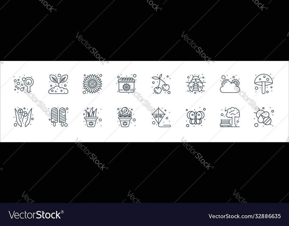 Spring line icons linear set quality vector image Spring line icons linear set quality