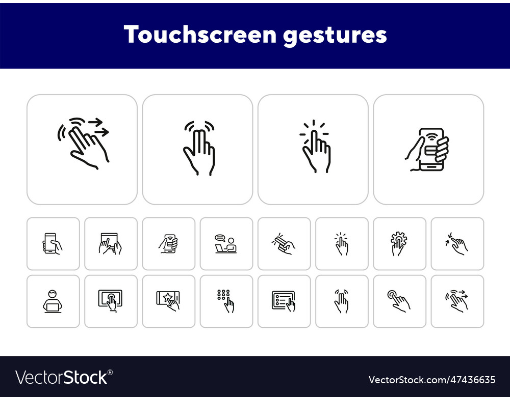 Touchscreen gestures line icon set vector image Touchscreen gestures line icon set