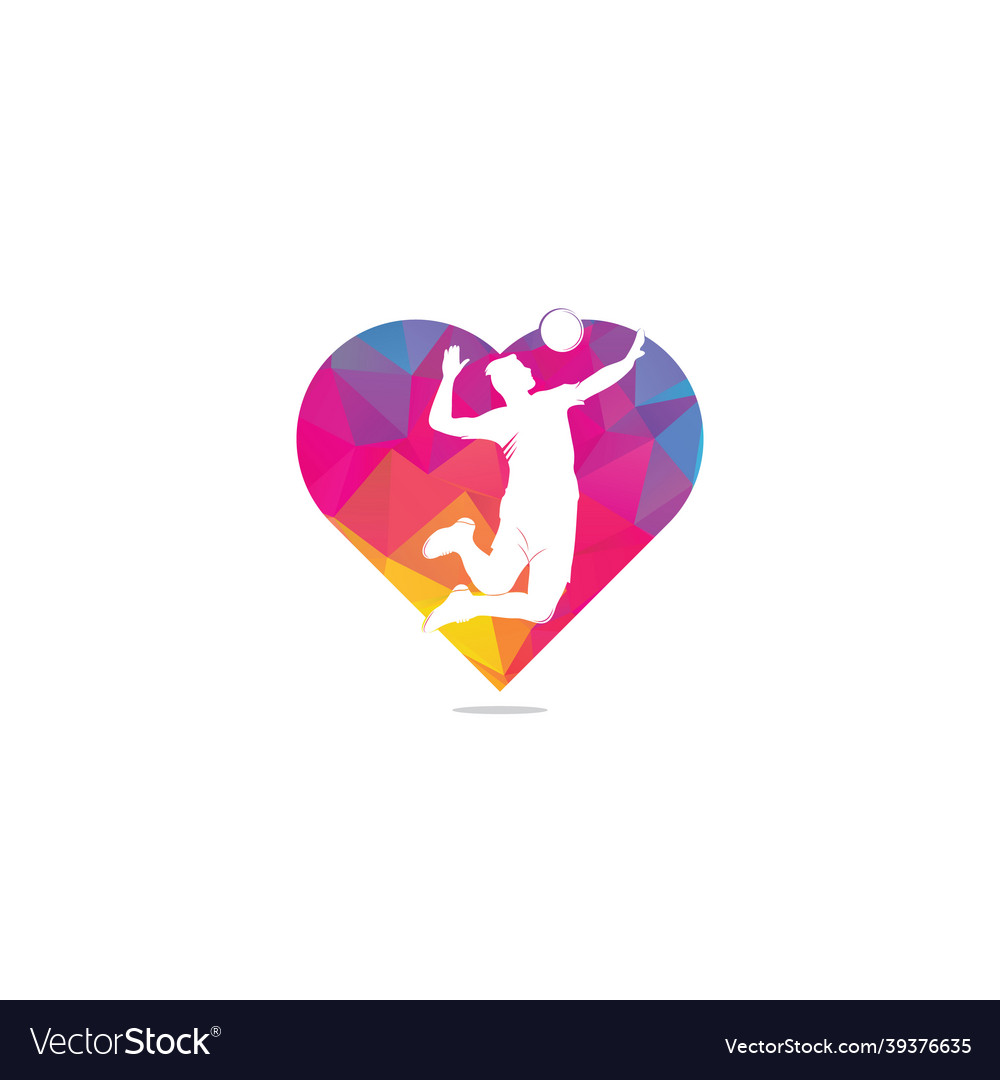 Volleyball player heart shape concept logo