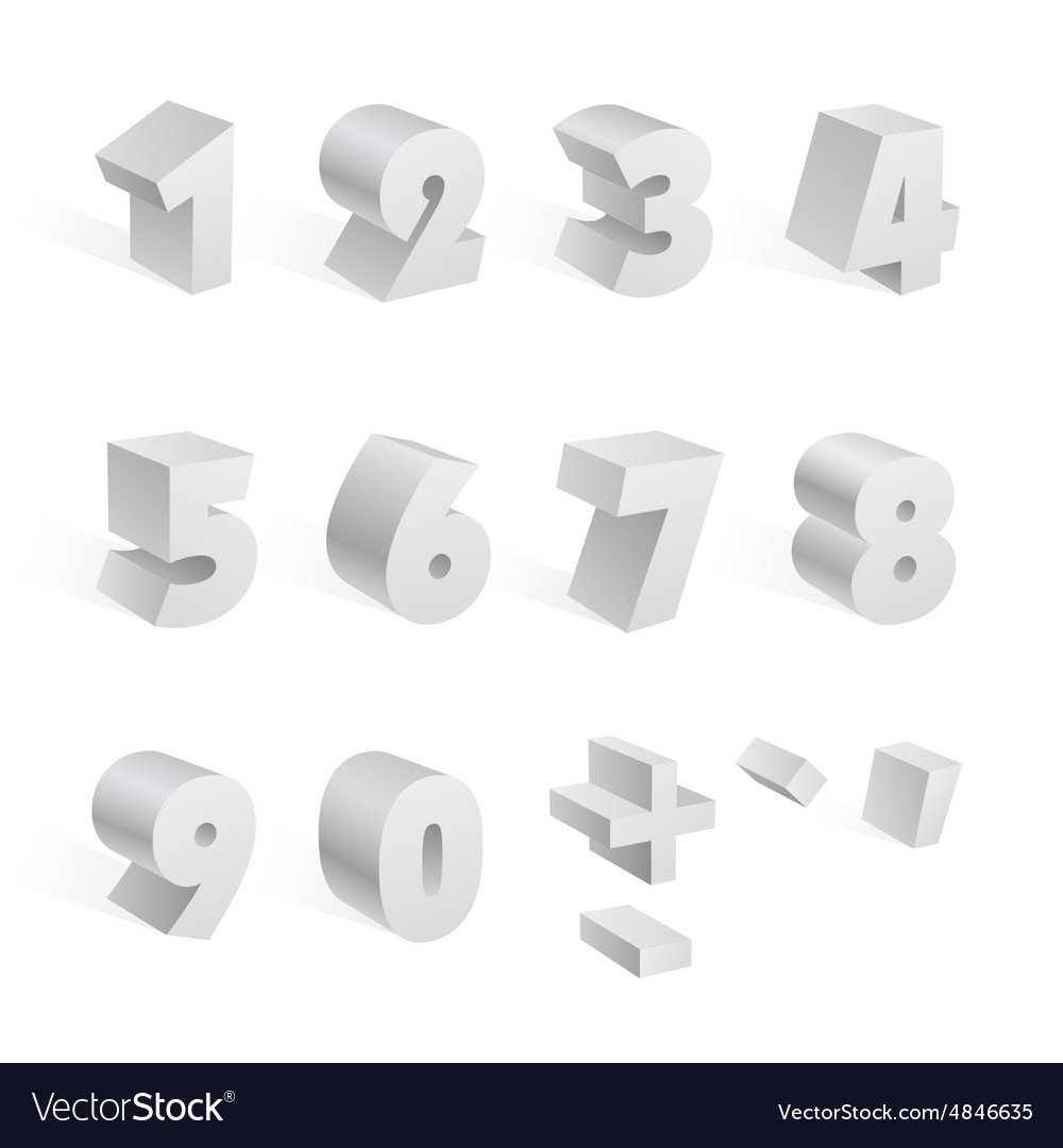 White 3d numbers isolated font on background