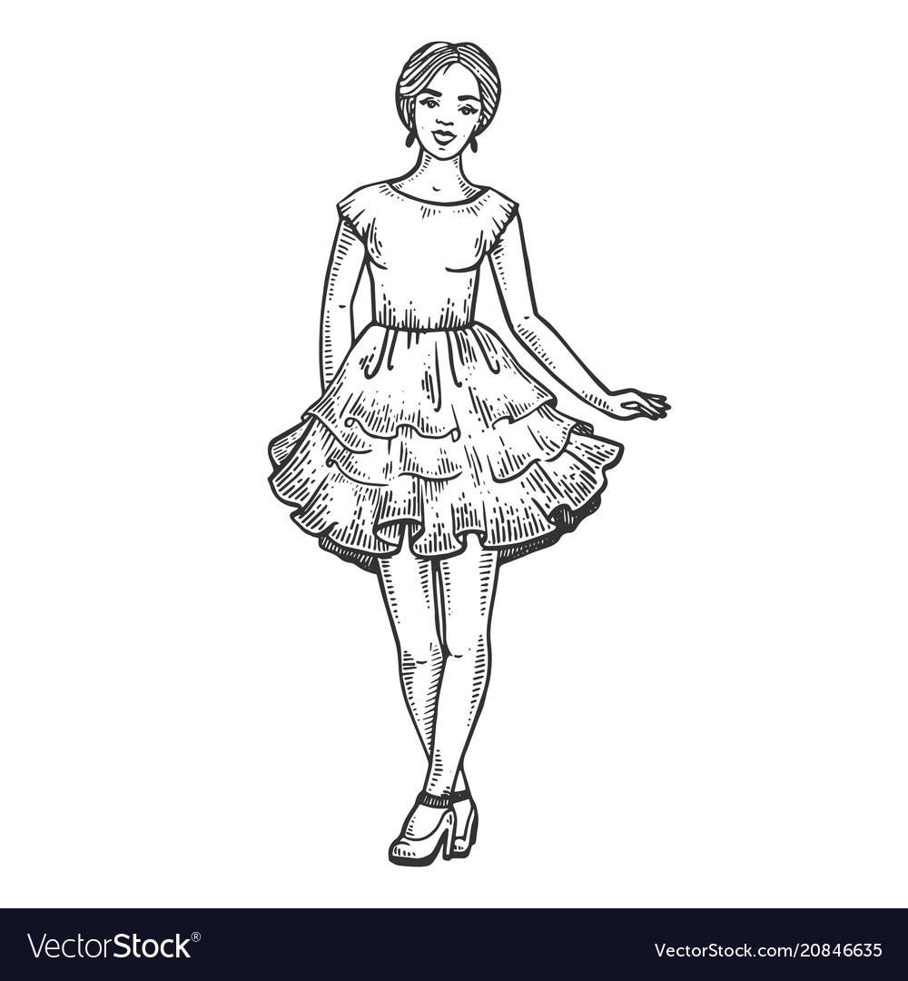 Young woman in dress engraving