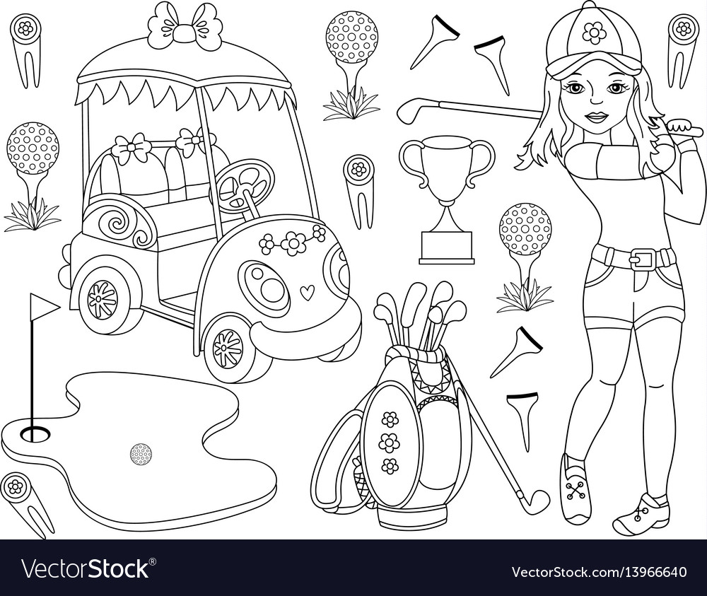 Schwarzes und weißes Golfset Vector Image Schwarzes und weißes Golfset
