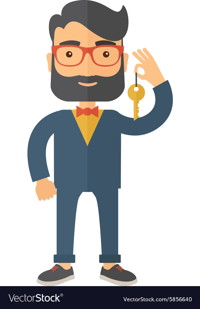 Business man holding a golden key