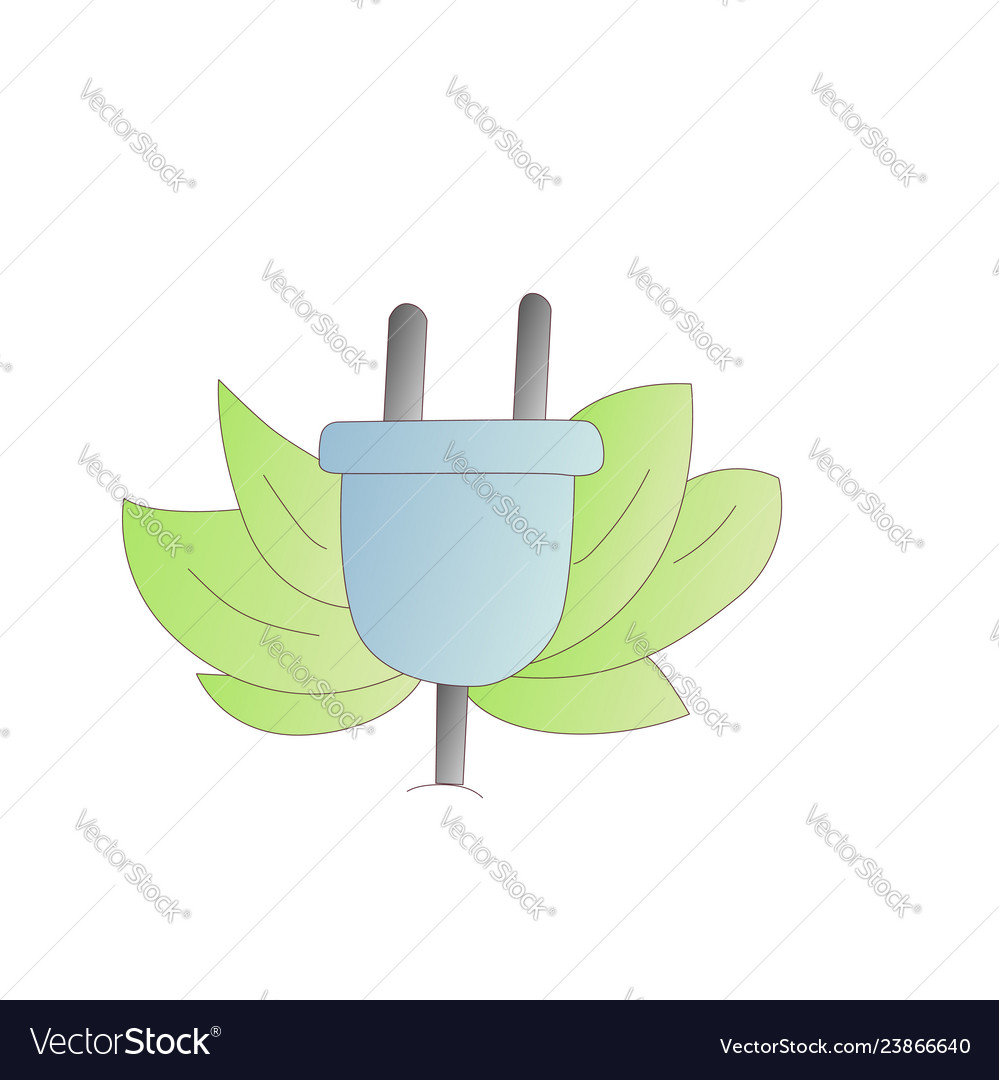 Electric plug with green leaves cartoon