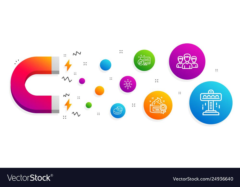 Face biometrics pie chart and web system icons vector image Face biometrics pie chart and web system icons