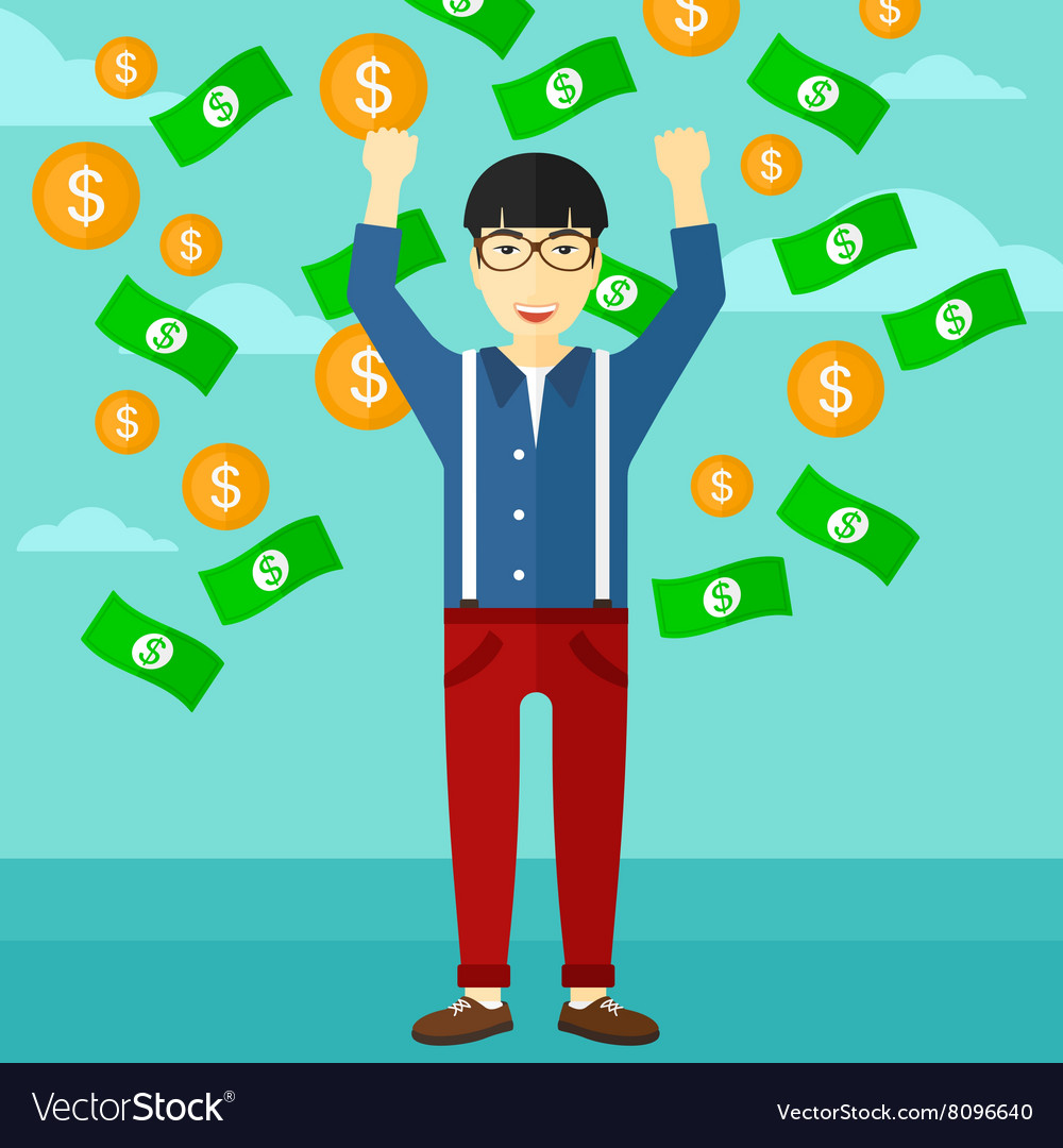 Happy man with flying money