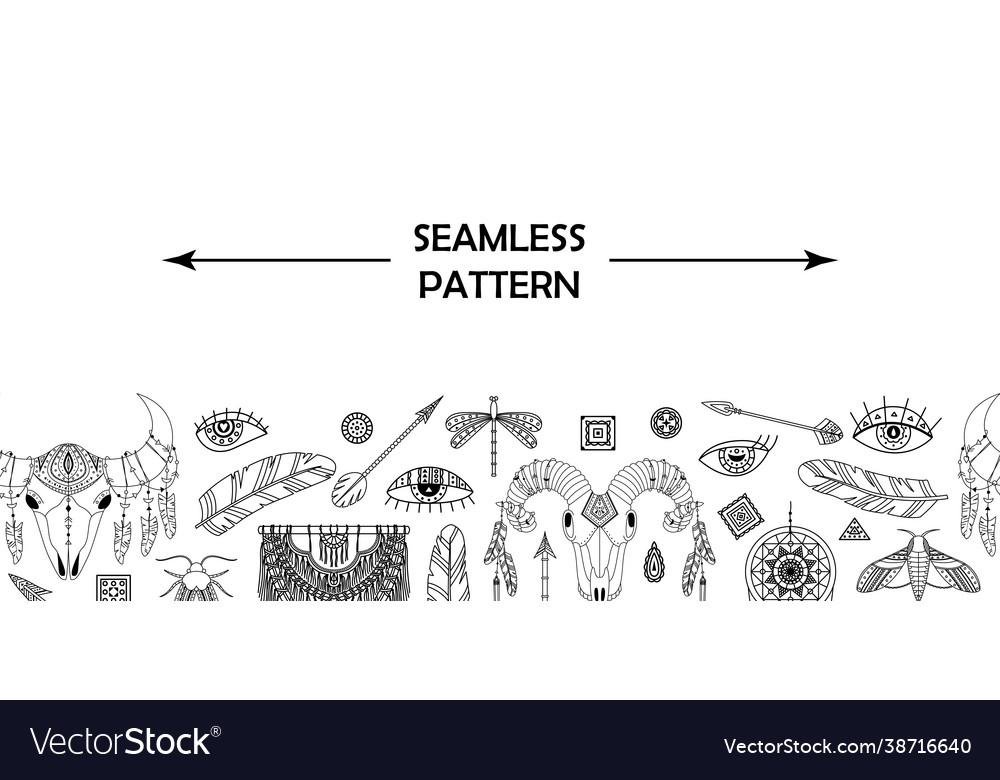 Horizontal seamless pattern with boho elements