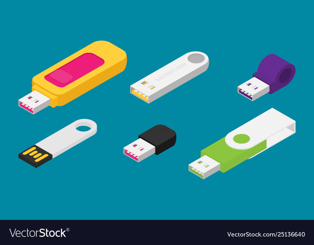 Isometric usb flash set icon for web design vector image Isometric usb flash set icon for web design