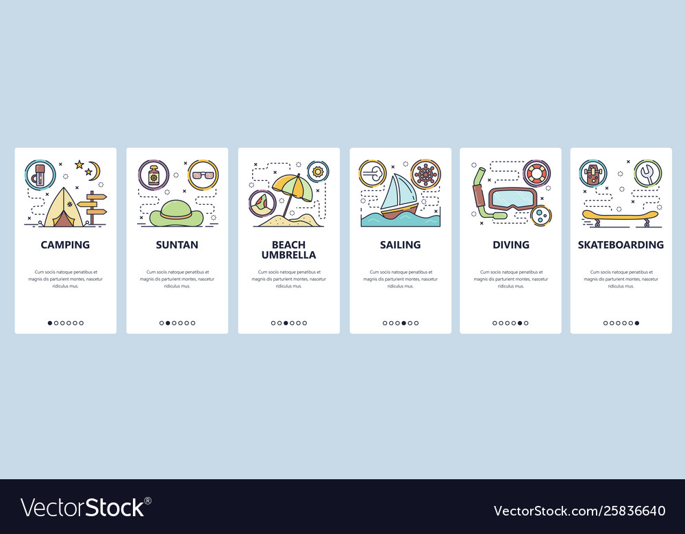 Mobile app onboarding screens summer leisure