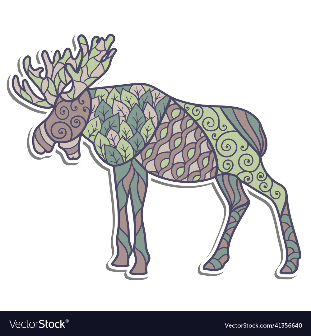 Moose sticker with abstract patterns vector image Moose sticker with abstract patterns
