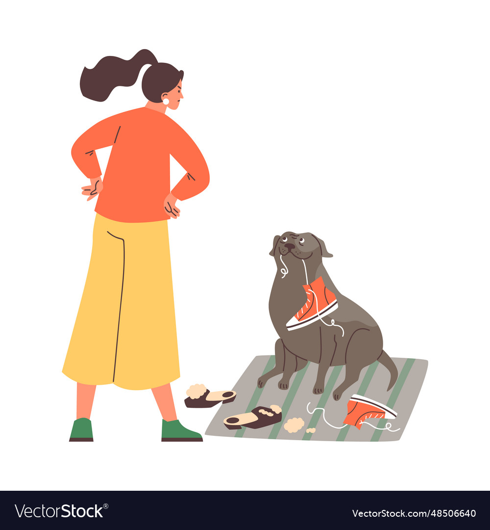 Frech Hund Kauschuhe wütend Haustierhalter - Wohnung vector image Frech Hund Kauschuhe wütend Haustierhalter - Wohnung