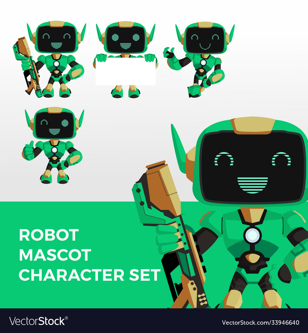 Robot mascot character set logo icon Royalty Free Vector