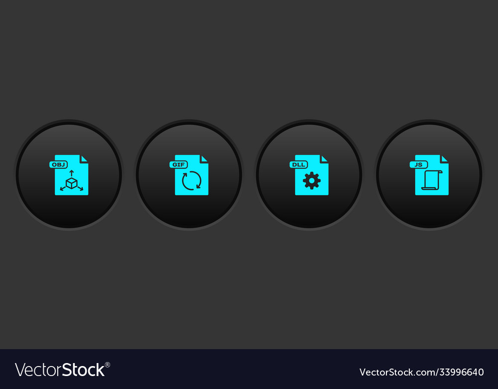 Set obj file document gif dll and js icon vector image Set obj file document gif dll and js icon