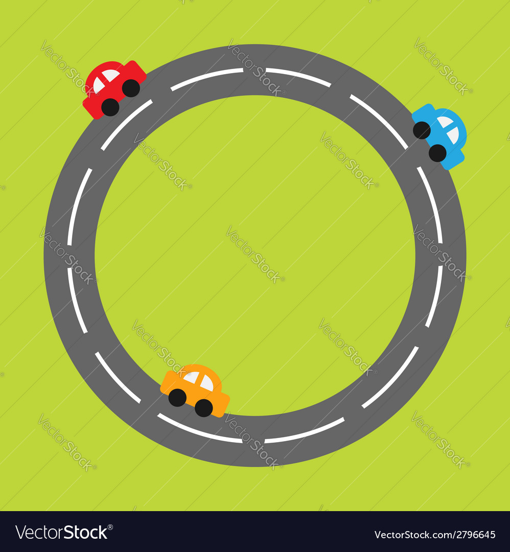 Background with round road and cartoon cars Vector Image