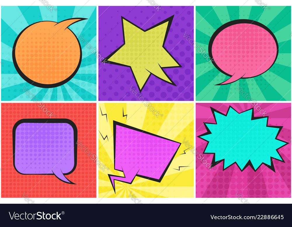 Bright colorful retro comic speech bubbles