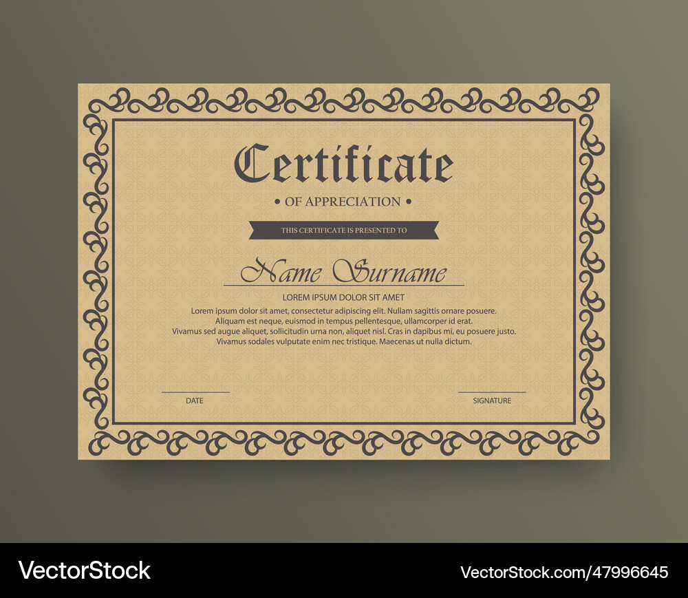 Classic style award certificate with frame Vector Image