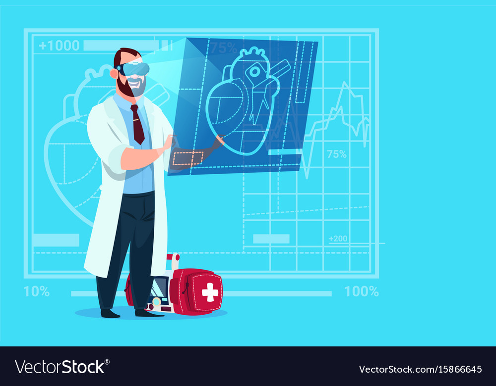 Doctor Cardiologist Examining Digital Heart Wear Vector Image