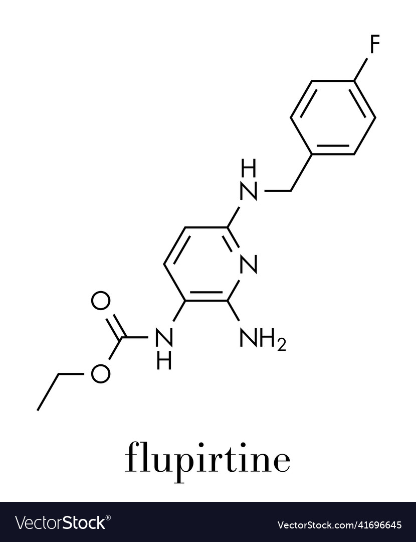 Flupirtine analgesic drug molecule skeletal Vector Image