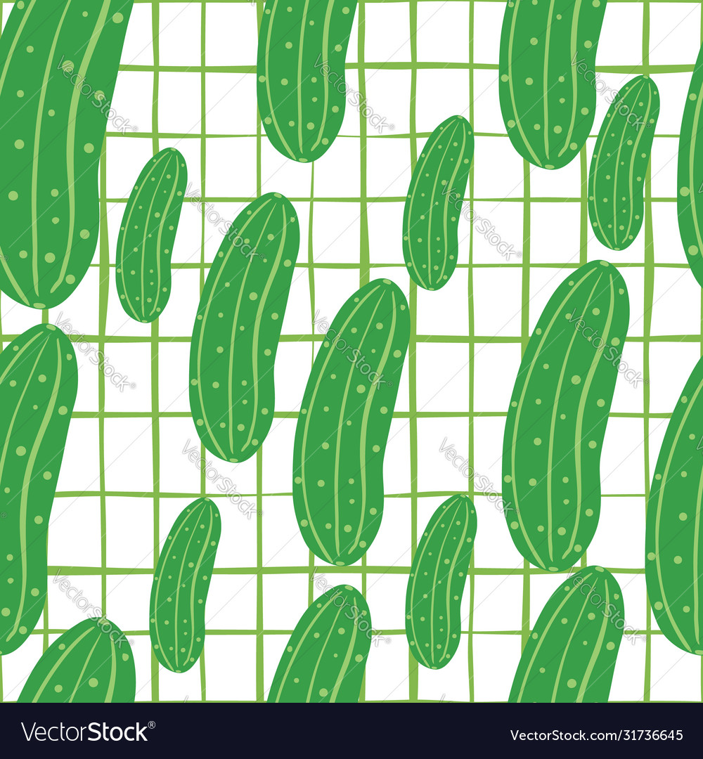 Green cucumber seamless pattern on lines Vector Image Green cucumber seamless pattern on lines