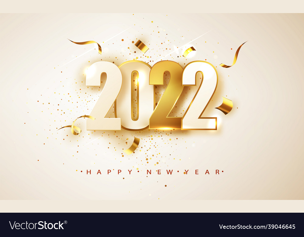 Happy new year 2022 white and golden numbers Vector Image