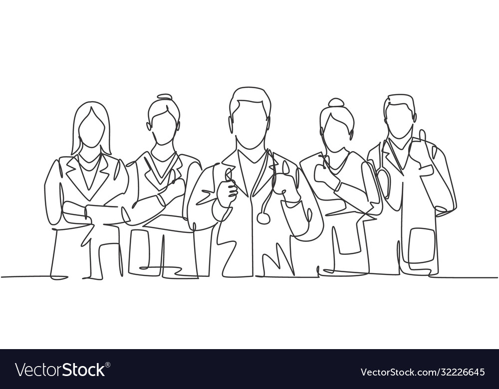 Medical team work concept one line drawing Vector Image