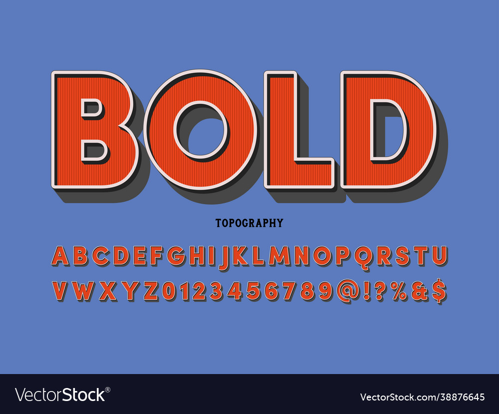 Orange retro font alphabet letters and numbers vector image Orange retro font alphabet letters and numbers