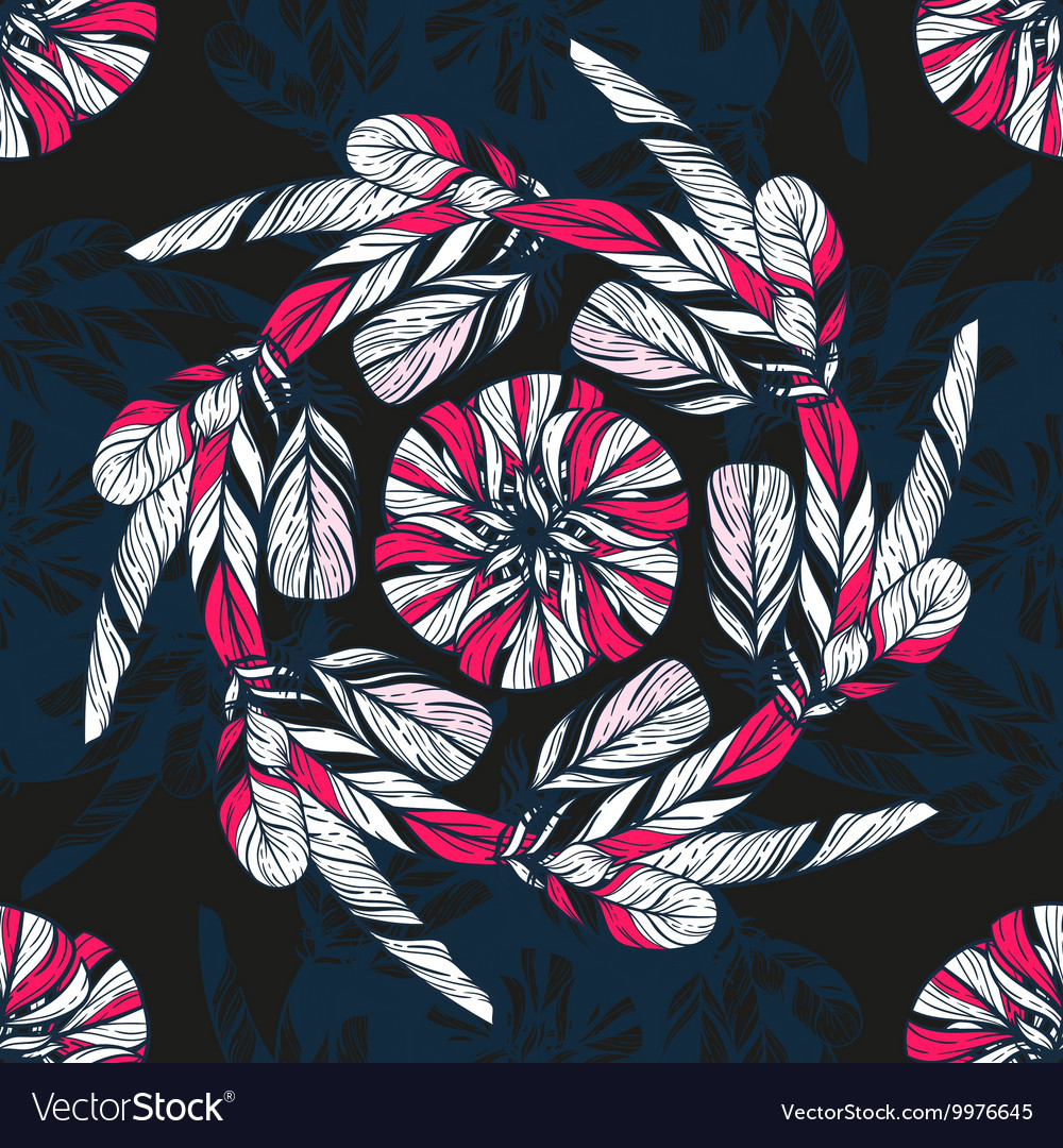 Seamless pattern in boho style round kaleidoscope