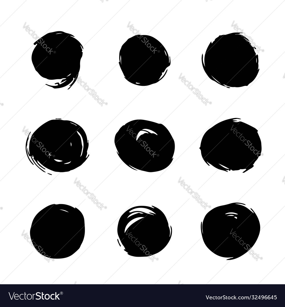 Set abstract black round random brush strokes vector image Set abstract black round random brush strokes